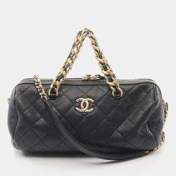 Pre Owned Chanel Matelasse Bowling Chain Shoulder Bag Leather Black