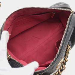 Pre Owned Chanel Matelasse Bowling Chain Shoulder Bag Leather Black