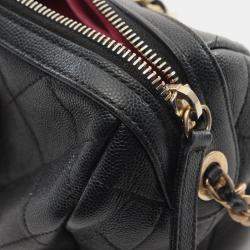Pre Owned Chanel Matelasse Bowling Chain Shoulder Bag Leather Black