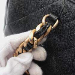 Pre Owned Chanel Matelasse Bowling Chain Shoulder Bag Leather Black