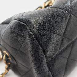 Pre Owned Chanel Matelasse Bowling Chain Shoulder Bag Leather Black