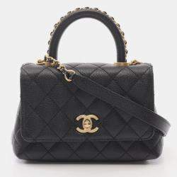 Pre Owned Chanel Coco Handle Xxs 2Way Handbag Grained Calfskin Black