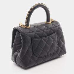 Pre Owned Chanel Coco Handle Xxs 2Way Handbag Grained Calfskin Black