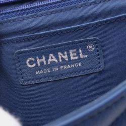 Pre Owned Chanel Chevron V Stitch Chain Shoulder Crossbody Bag Leather Blue