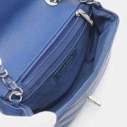 Pre Owned Chanel Chevron V Stitch Chain Shoulder Crossbody Bag Leather Blue