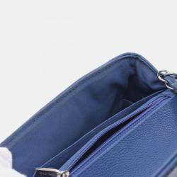Pre Owned Chanel Chevron V Stitch Chain Shoulder Crossbody Bag Leather Blue