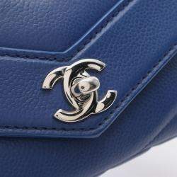 Pre Owned Chanel Chevron V Stitch Chain Shoulder Crossbody Bag Leather Blue