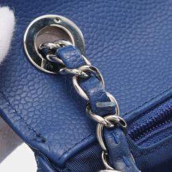 Pre Owned Chanel Chevron V Stitch Chain Shoulder Crossbody Bag Leather Blue