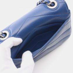 Pre Owned Chanel Chevron V Stitch Chain Shoulder Crossbody Bag Leather Blue