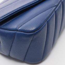 Pre Owned Chanel Chevron V Stitch Chain Shoulder Crossbody Bag Leather Blue