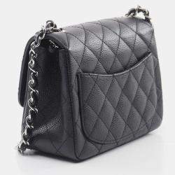 Pre Owned Chanel Mini Matelasse Chain Shoulder Bag Grained Calfskin Black