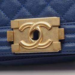 Pre Owned Chanel Boy Chanel Small Shoulder Bag Grained Calf Blue