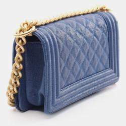Pre Owned Chanel Boy Chanel Small Shoulder Bag Grained Calf Blue