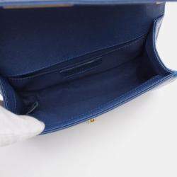 Pre Owned Chanel Boy Chanel Small Shoulder Bag Grained Calf Blue