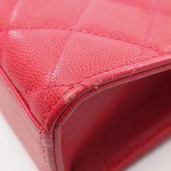 Pre Owned Chanel Matelasse Phone Shoulder Bag Leather Grained Calfskin Red