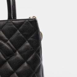 Pre Owned Chanel Medallion Tote Hand Bag Leather Black