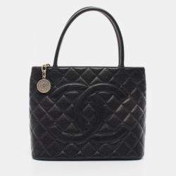 Pre Owned Chanel Medallion Tote Hand Bag Leather Black
