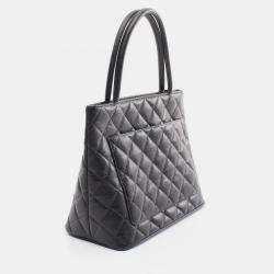 Pre Owned Chanel Medallion Tote Hand Bag Leather Black