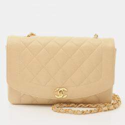 Pre Owned Chanel Matelasse Diana Flap Chain Shoulder Bag Leather Beige