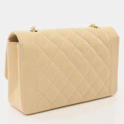 Pre Owned Chanel Matelasse Diana Flap Chain Shoulder Bag Leather Beige