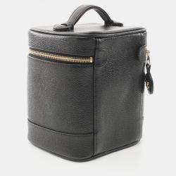 Pre Owned Chanel Coco Mark Hand Vanity Vertical Bag Leather Black