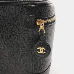 Pre Owned Chanel Coco Mark Hand Vanity Vertical Bag Leather Black