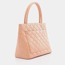 Pre Owned Chanel Medallion Tote Bag Leather Grained Calfskin Pink
