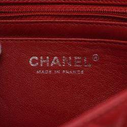 Pre Owned Chanel Mini Matelasse Shoulder Bag Grained Calfskin Red