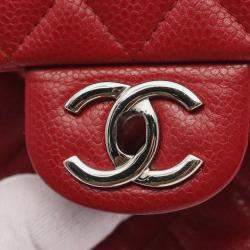 Pre Owned Chanel Mini Matelasse Shoulder Bag Grained Calfskin Red