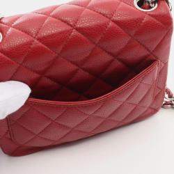 Pre Owned Chanel Mini Matelasse Shoulder Bag Grained Calfskin Red