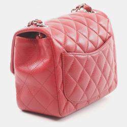 Pre Owned Chanel Mini Matelasse Shoulder Bag Grained Calfskin Red