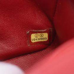 Pre Owned Chanel Mini Matelasse Shoulder Bag Grained Calfskin Red