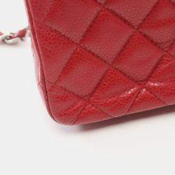 Pre Owned Chanel Mini Matelasse Shoulder Bag Grained Calfskin Red