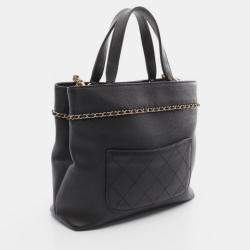 Pre Owned Chanel Coco Mark Matelasse 2Way Shoulder Bag Leather Black