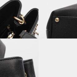 Pre Owned Chanel Coco Mark Matelasse 2Way Shoulder Bag Leather Black