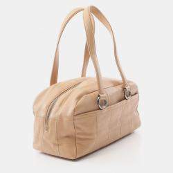 Pre Owned Chanel Chocolate Bar Shoulder Bag Calfskin Leather Beige