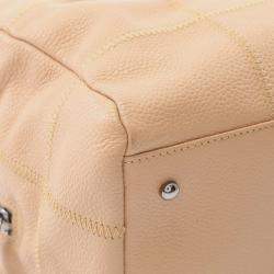 Pre Owned Chanel Chocolate Bar Shoulder Bag Calfskin Leather Beige