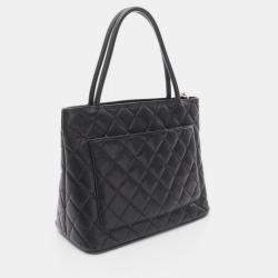Pre Owned Chanel Medallion Tote Hand Bag Calfskin Leather Black