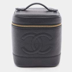 Pre Owned Chanel Coco Mark Hand Vertical Vanity Bag Calfskin Black