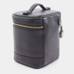 Pre Owned Chanel Coco Mark Hand Vertical Vanity Bag Calfskin Black