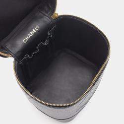 Pre Owned Chanel Coco Mark Hand Vertical Vanity Bag Calfskin Black