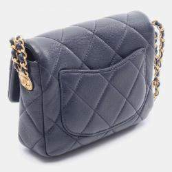 Pre Owned Chanel Matelasse Mini Chian Crossbody Shoulder Bag Calfskin Navy