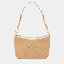 Pre Owned Chanel Matelasse Chain Shoulder Bag Calfskin Beige