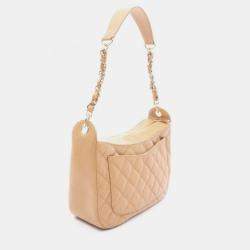 Pre Owned Chanel Matelasse Chain Shoulder Bag Calfskin Beige