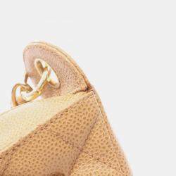 Pre Owned Chanel Matelasse Chain Shoulder Bag Calfskin Beige
