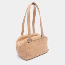 Pre Owned Chanel Chocolate Bar Shoulder Bag Leather Beige