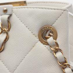 Pre Owned Chanel CC Coco Matelasse White Leather Chain Shoulder Bag