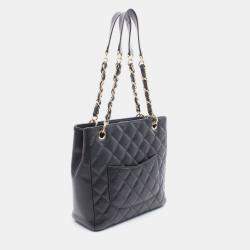 Pre Owned Chanel Coco CC Matelasse PST Black Calfskin Chain Tote Bag