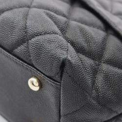 Pre Owned Chanel Matelasse Tote Chain Shoulder Bag Calfskin Leather Black