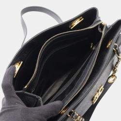 Pre Owned Chanel Coco Mark Tote Shoulder Bag Leather Calfskin Leather Black